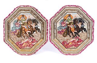Pair Capodimonte Crown Naples Porcelain Plaques