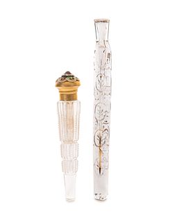 Two perfume bottles cut glass and icicle