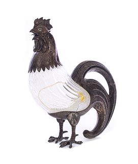 Cut Glass and Silver Rooster carafe bottle as is