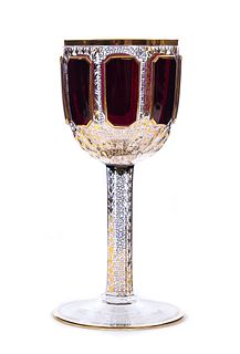Moser Ruby cut to clear with gold enameling goblet