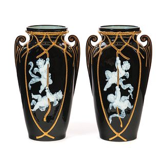 Pair Pate'sur'Pate Minton cobalt blue vases with