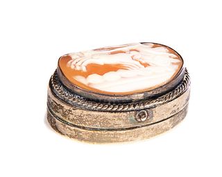 Sterling silver pill box with cameo
