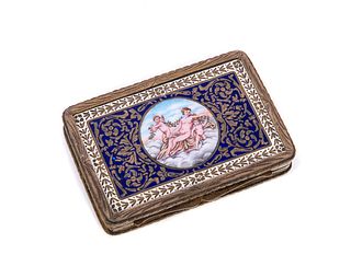 Enameled 800 silver box with Angel and cupids
