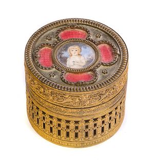 French Gilt Bronze ladies dresser box with painting