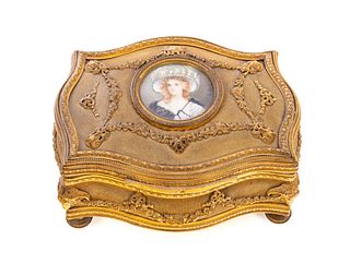 French Gilt Bronze Ladies Dresser box with Ivory