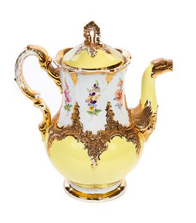Meissen Porcelain Floral Coffee Pot with Figural Spout