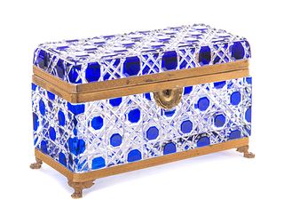 Blue cut to clear Glass Casket with Bronze Mounts