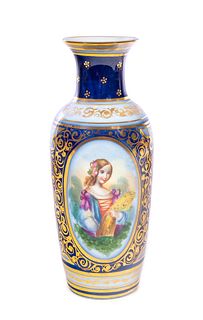 Old Paris Flow Blue Porcelain Portrait Vase