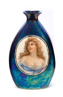 Austrian Blue Iridescent Portrait Vase