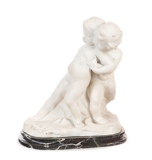 White Italian Marble statue of playing children Ca.