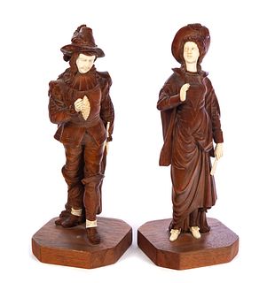 Continental Walnut and Ivory carved Figures