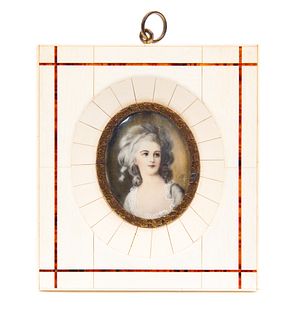 Miniature Painting on Ivory in Ivory Frame