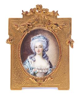 Miniature Painting on Ivory of Marie Antoinette in Gilt
