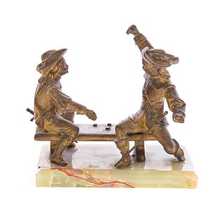 Vienna Bronze Statue of Dice Players on Green Alabaster