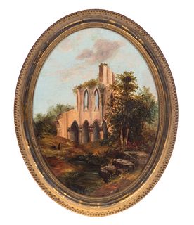Early European Oil on Canvas of Castle Ruins