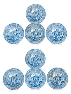 8 Davenport Staffordshire Blue Transferware Plates