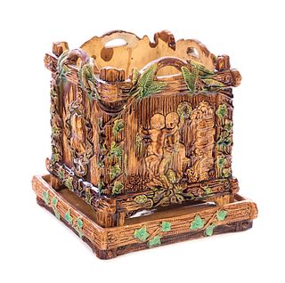 1887 Golden Jubilee Majolica Jardinière and Stand