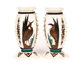 Pair of Royal Worcester Porcelain Heron Vases 1880