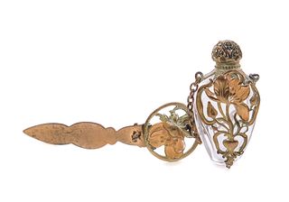 Ornate Art Nouveau Scent Bottle with Chain