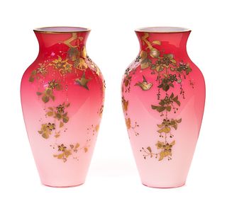 Pair Signed Webb Peachblow Vases