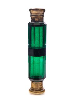 Large Green Art Glass Double Perfume Scent Bottle