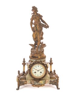 Victorian Cast Metal and Marble Statue Clock