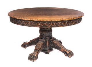 Highly Carved Horner Round Oak Dining Table