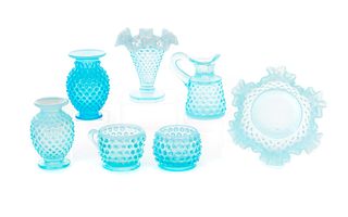 7pc. Fenton Blue Opalescent Hobnail Glassware