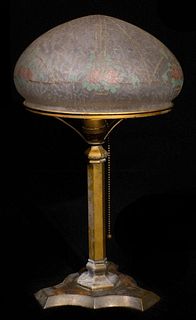 Handel Lamp Signed Obverse Painted Mushroom Shade