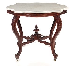Walnut Victorian Marble Turtle Top Table