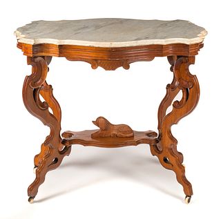 Walnut Victorian Marble Turtle Top Dog Table