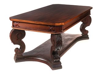 Carved Mahogany Partners Library Table