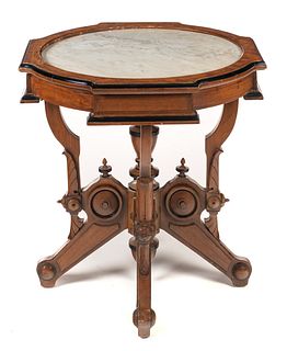 Walnut Victorian Inset Marble Table