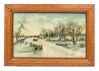 WC Bauer Christmas Morning Print in Ornate Frame