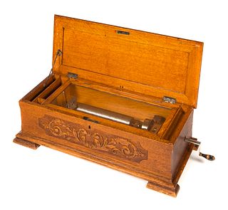 Swiss Mermod Frères Music Box With Carved Oak Case