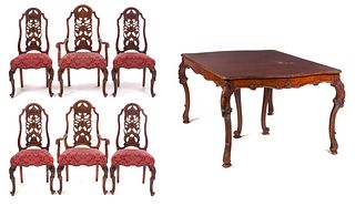 Rom Webber Carved Mahogany Table and Chairs