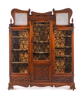 Three Door Victorian Walnut Bookcase