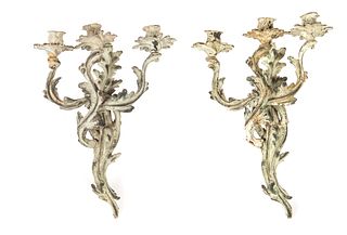 Pair Of Early Patinated Bronze Candelabras
