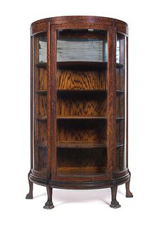 Oak Claw Footed Curved Glass China Cabinet