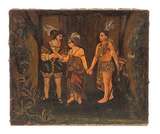 Early Signed Oil On Canvas Painting Of Pochahontas