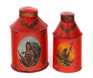 2 Early Indian Paint Decorated Tins