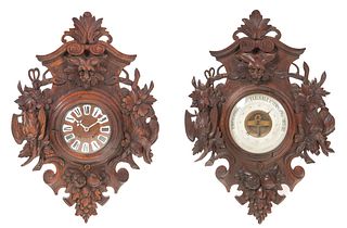 Black Forest Carved Clock And Barometer