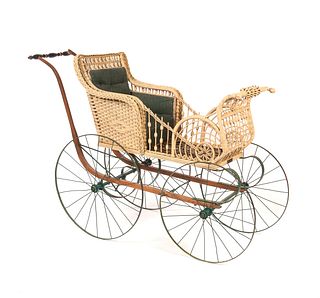 Victorian Heywood Wicker Baby Carriage