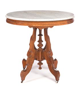 Walnut Victorian Oval Marble Table