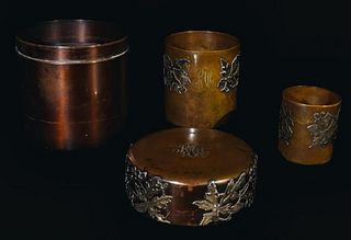 Mixed Metal Silver On Copper Humidor Set