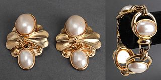 Sorelli Gold-Tone & Faux Pearl Bracelet & Earrings