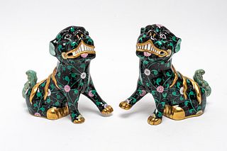 Herend Porcelain "Black Dynasty" Foo Dogs, Pair
