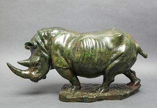 R. Kutinyu Green Stone Rhinoceros Sculpture
