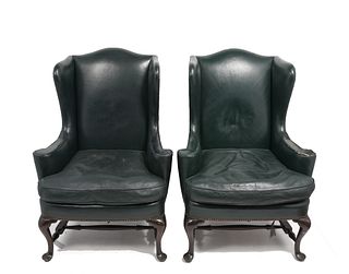 Chippendale Style Wingback Armchairs, Pair