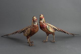 Buccellati Manner Polychrome Decorated Birds, Pair